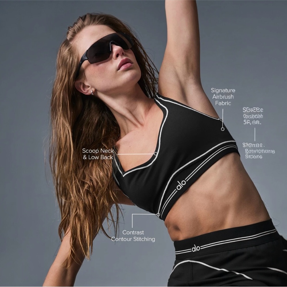 🆕💕ALO YOGA Airbrush Heart Trob Bra • BLACK & WHITE • MEDIUM • NWOT - Picture 5 of 8